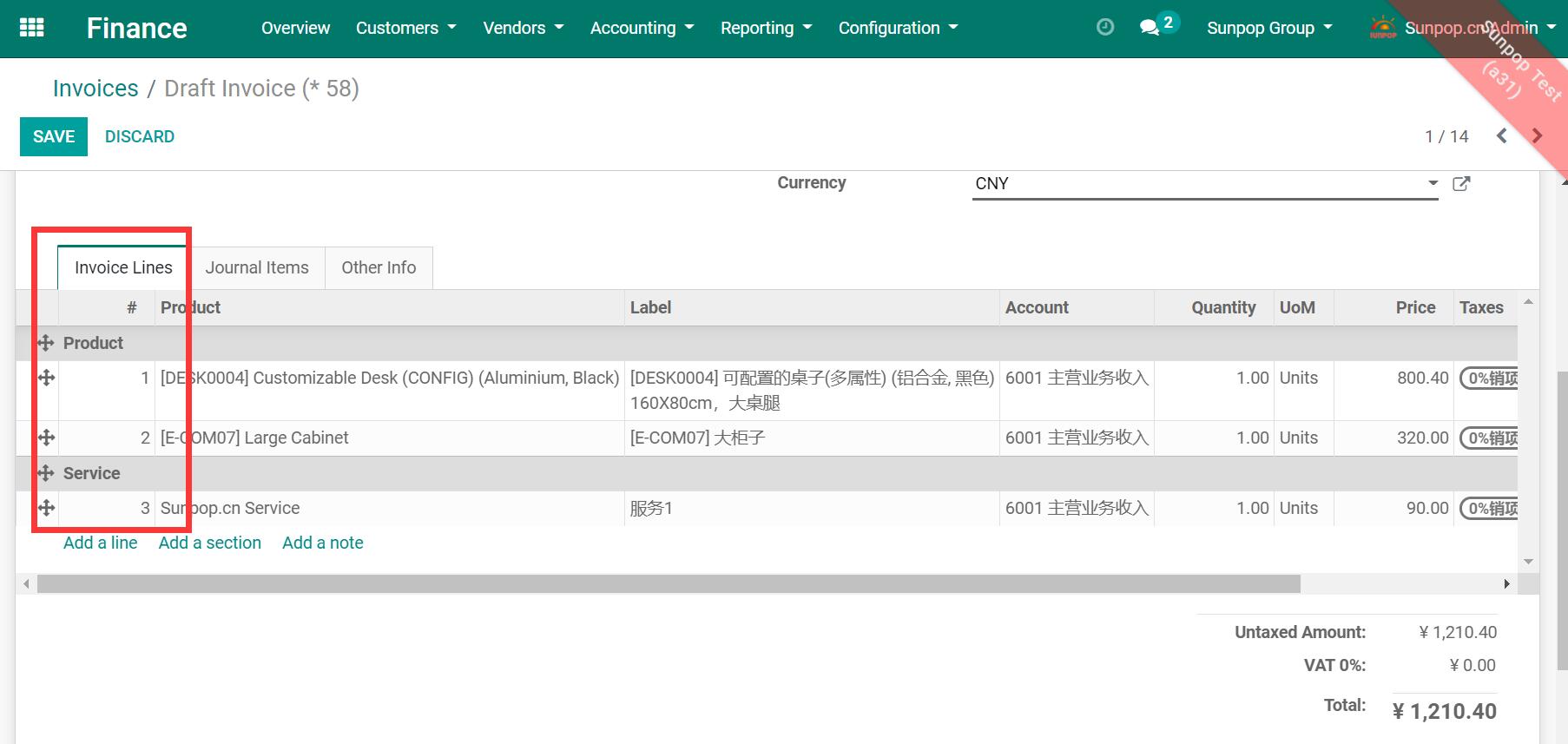 Account Invoicing Line Number Sequence, Bill Line Number