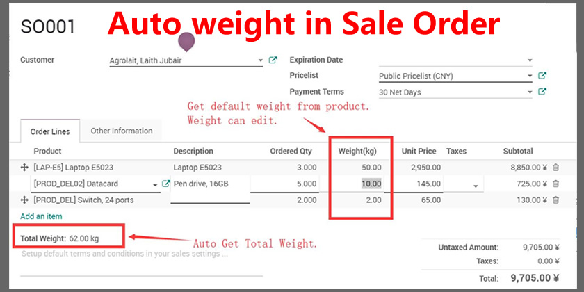 Purchase Order Weight