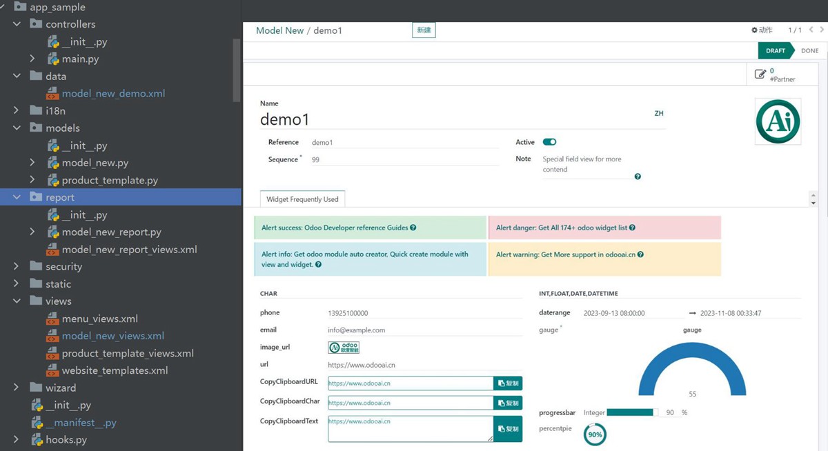 Odoo Module Template. App sample with widget. 